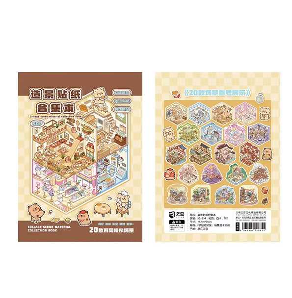 BYO Kawaii Sticker World - Capibara XL Collection Book (20 scenes) - DIY Sticker Scene Set