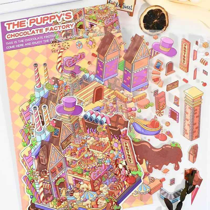 BYO Kawaii Sticker World - XL Puppy's Chocolate Factory - DIY Sticker Scene Set