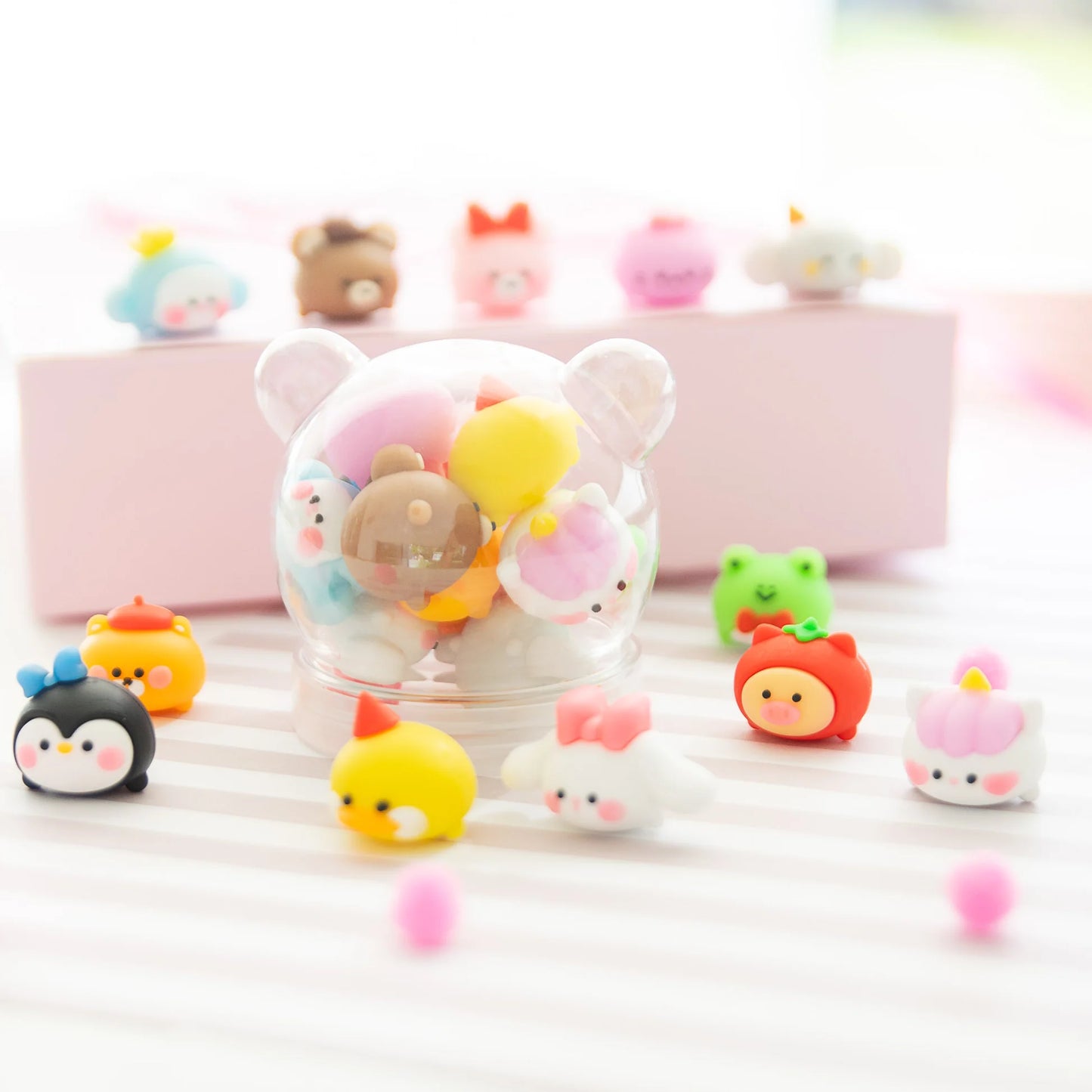 Kawaii Animals Mini Eraser Set - 12 gummetjes