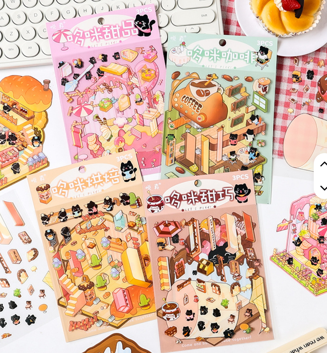 BYO Kawaii Sticker World - Black Cat Series (Pick One) - DIY Sticker Scene Set