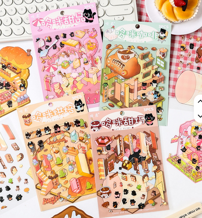 BYO Kawaii Sticker World - Black Cat Volledige Serie - DIY Sticker Scene Set