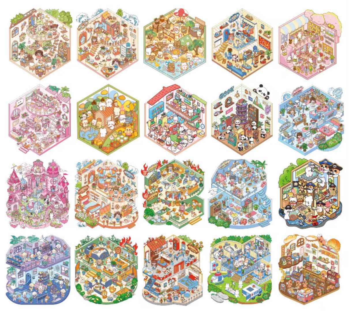 Kawaii Sticker Scene DIY Box - 60-Delig / 20-Scenes - MostCutest.nl DIY Sticker Set
