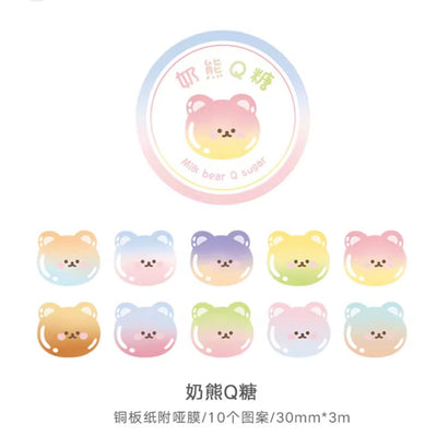 Kawaii Stickers op rol - Rainbow Bears