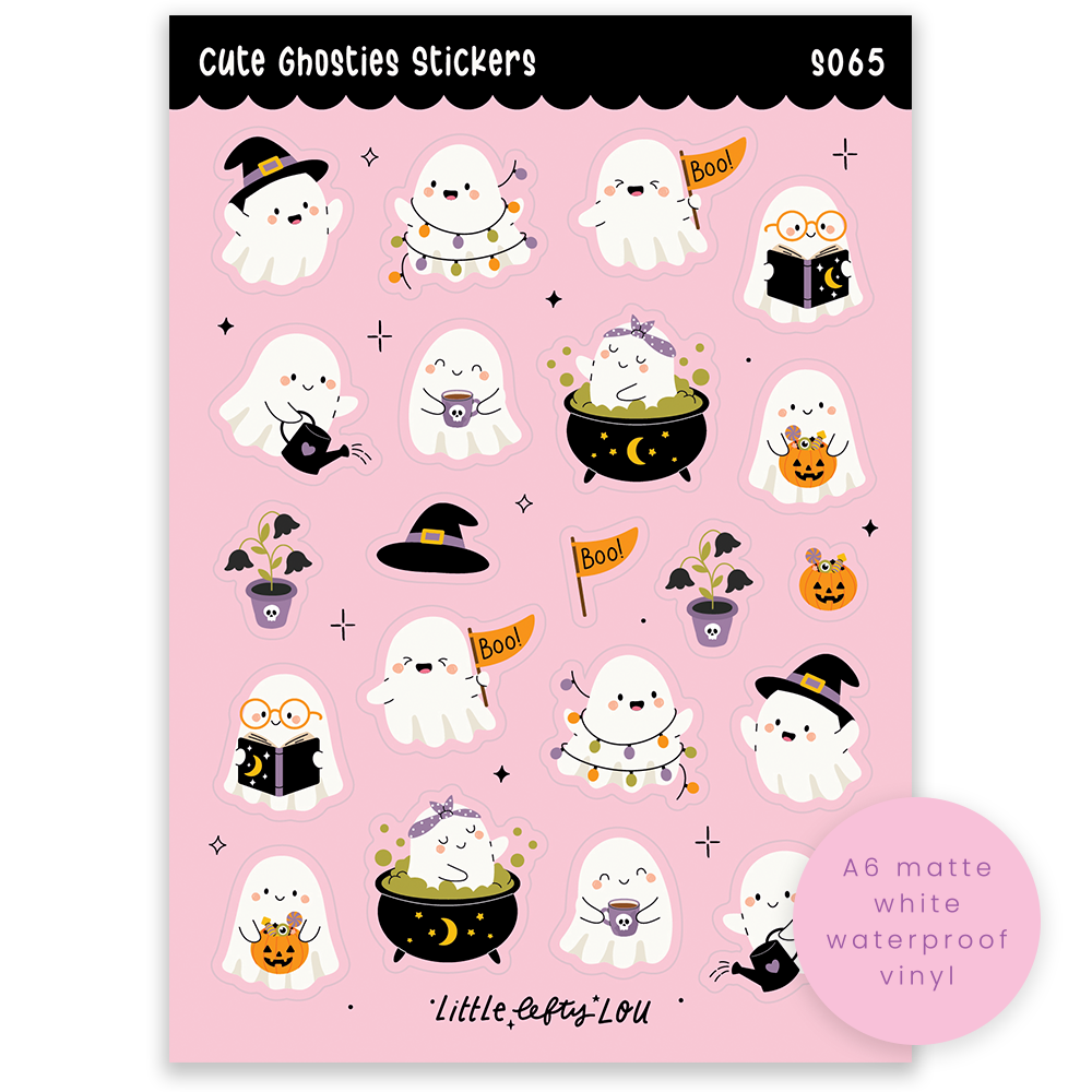 Stickervel A6 Pink Cute Ghosts- Little Lefty Lou