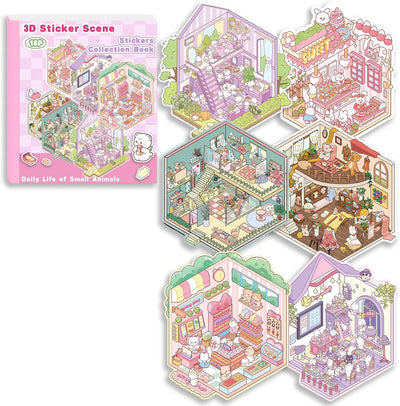 BYO Kawaii Sticker World - Pink Scene Collection Book (18 vellen) - DIY Sticker Scene Set