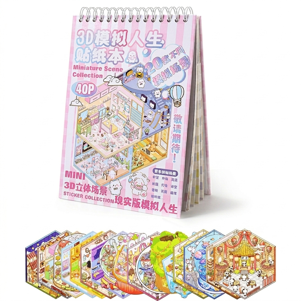 BYO Kawaii Sticker World - Pink XL Collection Book (20 scenes) - DIY Sticker Scene Set