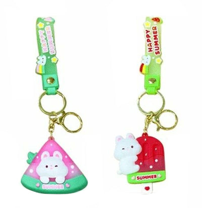 Kawaii Watermelon Bunnies Rubber Key Chain - Pick One