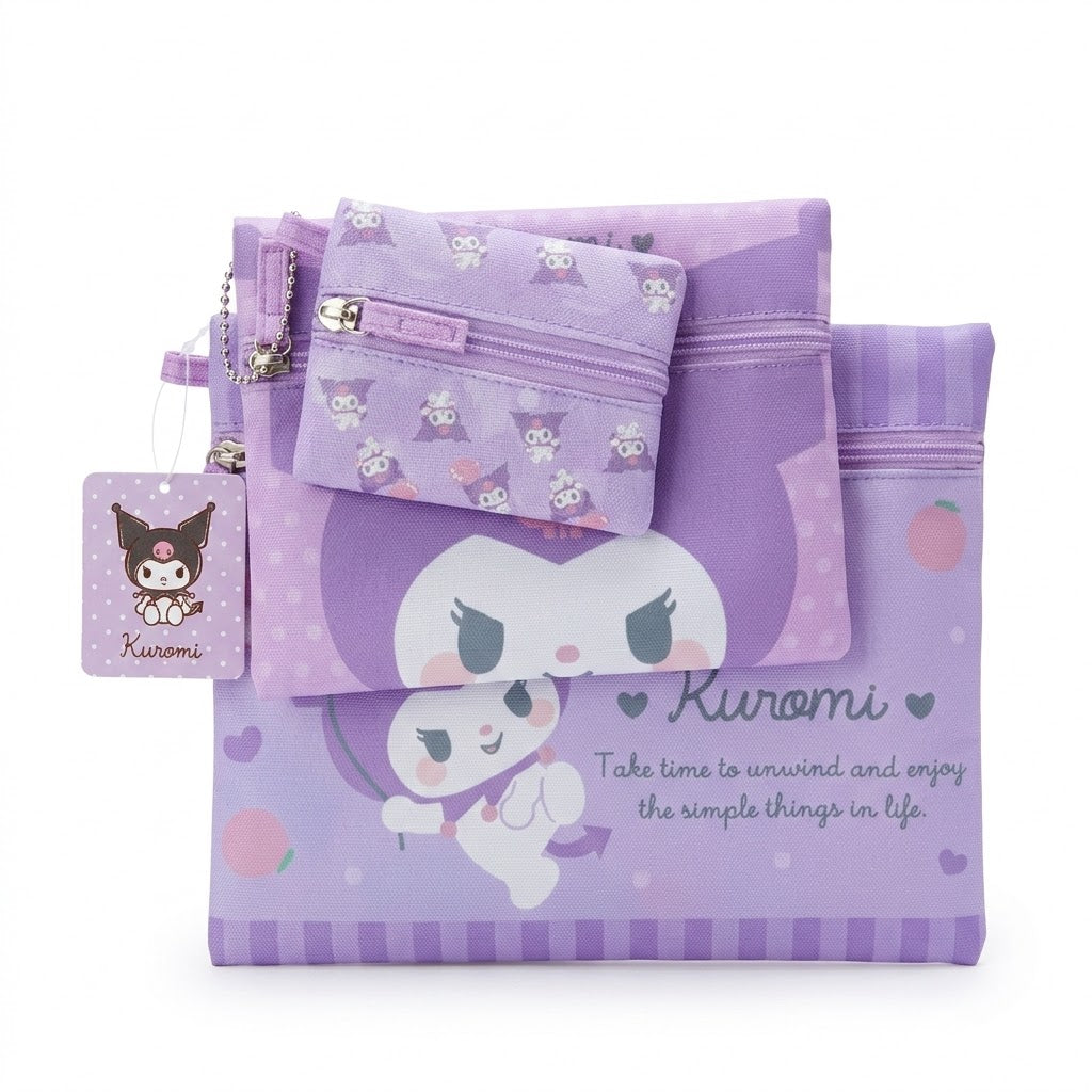 Sanrio Flat Zipper Pouch Set - Kuromi